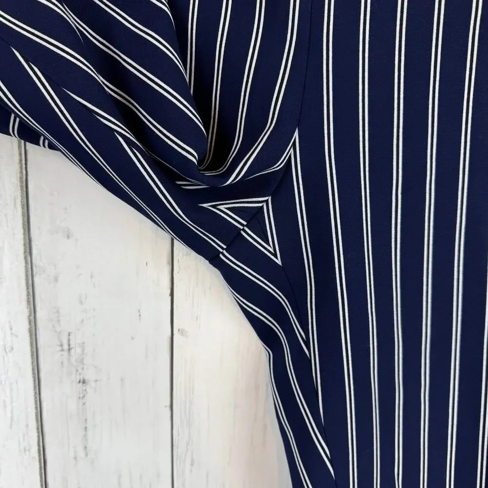 Hugo Boss Navy White Striped Tebella Cropped Bootcut Dress Pant Side Zip Size 8